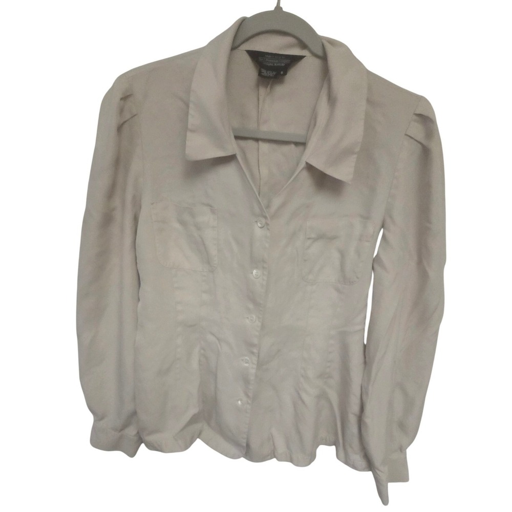 J. Peterman 100% Silk Blouse Womens 8 Ivory Button Front‎ Long Sleeve Classic